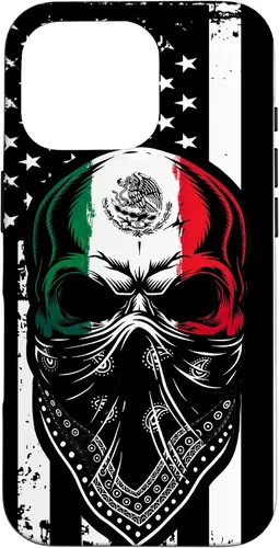 Vista 15 de Funda vintage para iPhone 17 con diseño de calavera mexicana de Estados Unidos y bandera mexicana del 4 de julio