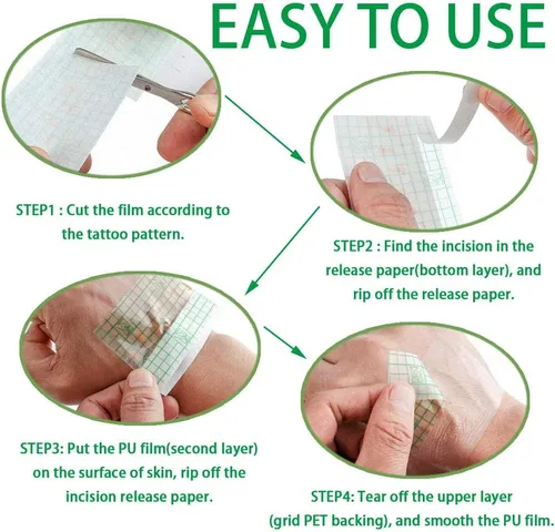 Vista 2 de Rollo de vendaje de cuidado posterior de tatuajes de 10 pulgadas x 10 yardas, película transparente impermeable para curación inicial de tatuajes