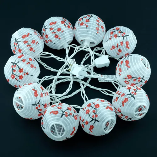 Vista 8 de YULETIME Guirnalda de luces de flor de ciruelo, 10 linternas de nailon en cable blanco de 7.6 pies, listado UL, 8 pulgadas, espaciado de extremo a