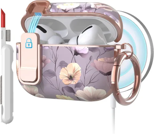 Vista 17 de TATOFY Funda rígida para AirPods 1 y 2, elegante y bonitos patrones de flores, funda protectora rígida con llavero de clip