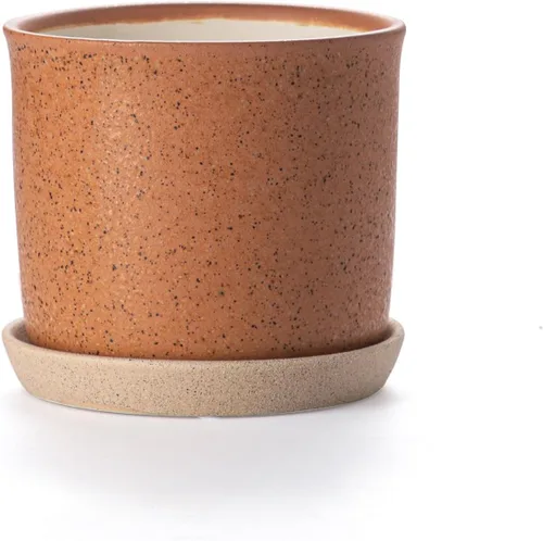 Vista 8 de Macetas de 5.8 pulgadas: maceta de cerámica con orificio de drenaje y platillo - Maceta para plantas de interior y exterior - Diseño con cuentas