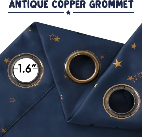 Vista 5 de PrinceDeco Cortinas Opacas para Niños para Dormitorio con Aislamiento Térmico Cortinas de Estrellas Centelleantes de Bronce para Niños con Ojales