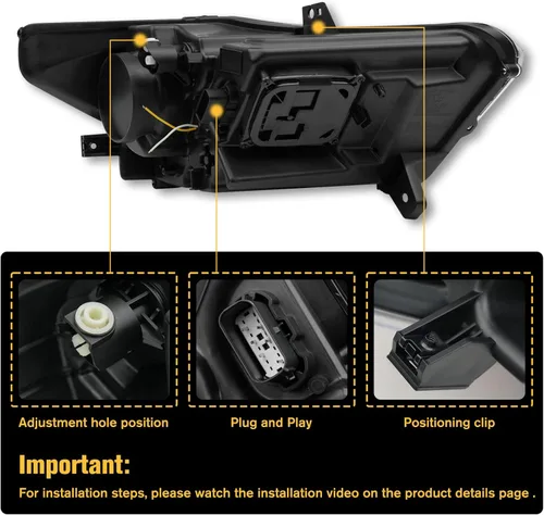 Vista 8 de Conjunto de faros delanteros LED Mustang, faros delanteros estilo OEM con reflector ámbar, conjunto de faros compatibles con Ford Mustang 2015 2016