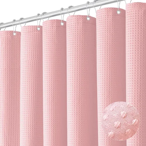 Vista 71 de Cortina de ducha de tela Dynamene verde oscuro - Cortinas de baño de tela de nido de abeja texturizadas resistentes, juego de cortinas de baño