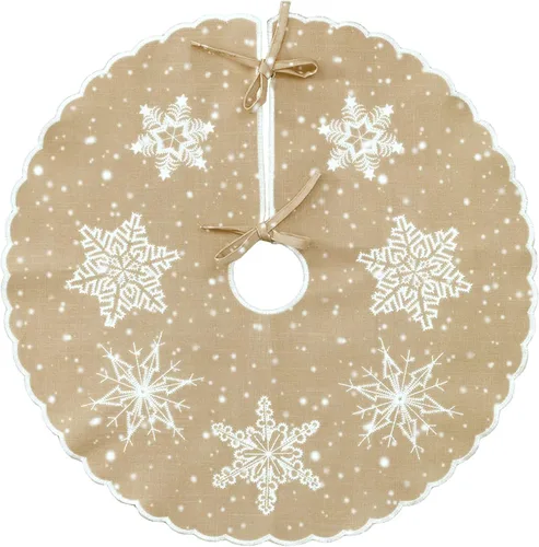 Vista 13 de Simhomsen - Falda de árbol de Navidad rústica bordada con copos de nieve de granja, para árboles de 4 a 6 pies (Burlap, redonda de 34 pulgadas)