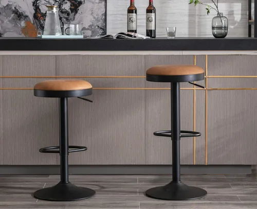 Vista 40 de CIMOTA Juego de 2 taburetes de bar redondos giratorios con espalda descubierta ajustable, taburete de bar moderno industrial para cocina, hogar