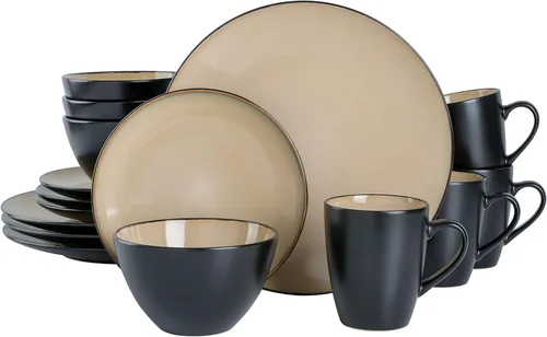 Vista 21 de Gibson Elite Eclipse Swirls Plates and Bowls Sets, 12-Piece Stoneware Dinnerware Sets, Reactive Glaze Dish Set - Black