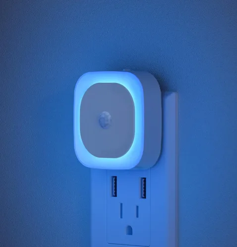 Vista 14 de YUNLEX Paquete de 2 luces nocturnas enchufables con sensor de movimiento y sensor de atardecer a amanecer, 3 modos de sensor, luces nocturnas azules