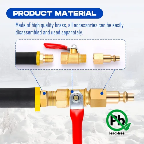 Vista 5 de Kit de invernaje para RV y adaptador de soplado para aspersor con válvula de cierre Compresor de aire enchufe de conexión rápida para manguera