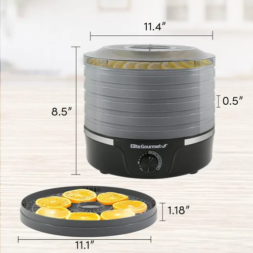 Vista 6 de Elite Gourmet EFD319DKG Deshidratador de Alimentos, 5 Bandejas de 29 cm libres de BPA, Controles de Temperatura Ajustables, para Carne Seca