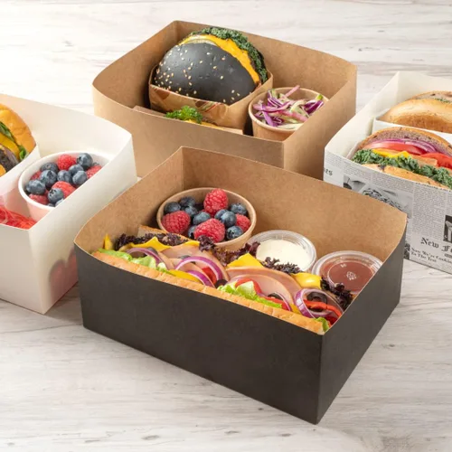 Vista 12 de Restaurantware Bio Tek - Bandejas de hamburguesas de 8.4 x 6 x 3.5 pulgadas, 100 bandejas de papel desechables para alimentos, bandejas de papel
