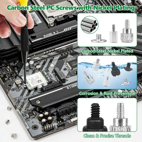 Vista 2 de 165 piezas de kit de tornillos para computadora para reparación de laptop y PC - Tornillos PCIe NVMe M.2, tuercas de separación, kit de tornillos