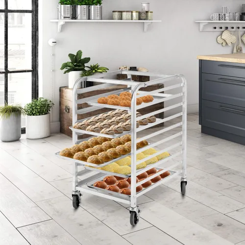 Vista 9 de ReunionG Estante para panecillos de 10 niveles, estante para panadería con 2 ruedas bloqueables, carrito de refrigeración de almacenamiento