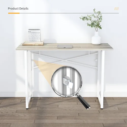 Vista 9 de Escritorio plegable de 47 pulgadas, no requiere montaje, mesa de oficina en casa, escritorio de campamento para computadora de juegos, color beige