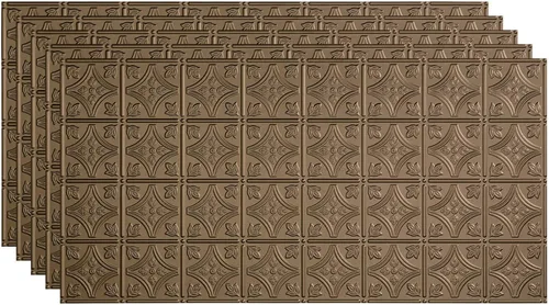Vista 28 de FASÄDE Panel de techo decorativo de vinilo con pegamento de estilo tradicional y patrón 1 en bronce argente (muestra de 12 x 12 pulgadas)