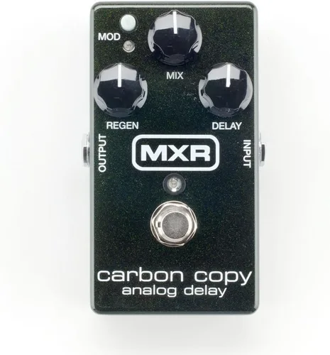 Vista 2 de MXR Paquete de pedal de retardo analógico de copia de carbono M169 con adaptador de CA/CC fuente de alimentación para 9 voltios CC 1000 mA, 2 cables