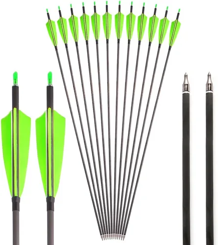 Vista 6 de AMEYXGS 6/12 flechas de carbono de tiro con arco de 34 pulgadas, 400 flechas compuestas de caza con plumas de pavo de 4 pulgadas, flecha de práctica