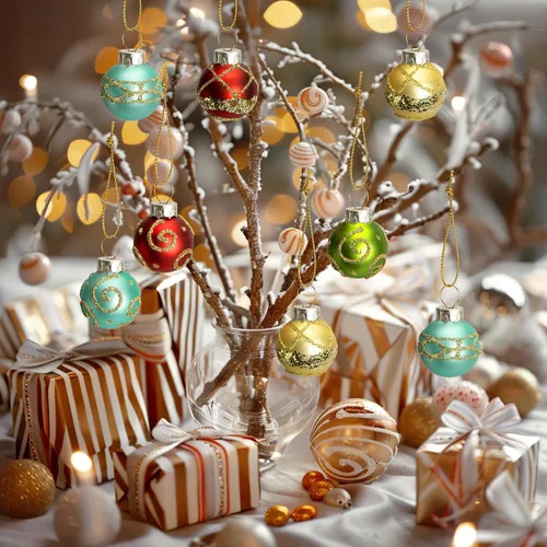 Vista 5 de 24 mini adornos de bolas de cristal de Navidad, mini bolas colgantes de Estilo B