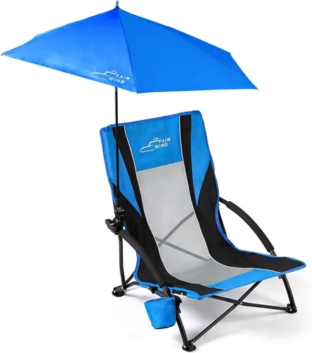 FAIR WIND Sillas de playa con paraguas de 360° para adultos, silla de arena antideslizante resistente de 300 libras, asiento de mochila portátil