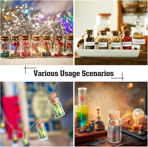 Vista 2 de Thyle 100 frascos pequeños de vidrio de 0.3 fl oz con tapones de corcho, pequeños frascos para adultos, aretes de bricolaje, recuerdos de fe