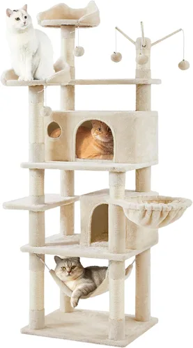Vista 2 de Yaheetech Árbol para gatos, torre grande de 67 pulgadas con 3 palitos extraíbles, 2 perchas en forma de orejas de gatito, 2 condominios, hamaca