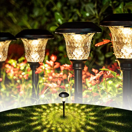 GIGALUMI Paquete de 8 luces solares para camino, luces solares de jardín al aire libre blanco cálido, luces LED impermeables para camino para patio,