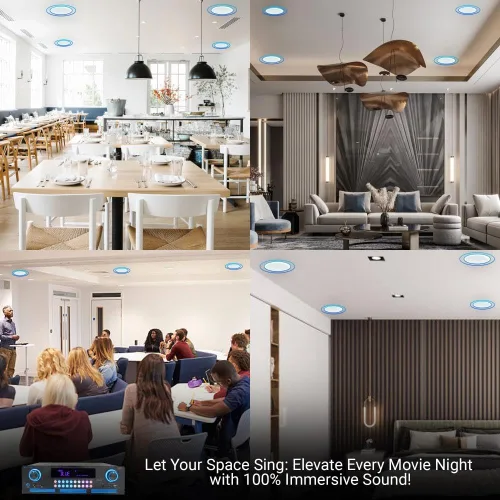 Vista 9 de Kit de sistema de sonido de cine en casa, amplificador Bluetooth de 2000 vatios con 4 altavoces de techo enmarcados de 8 pulgadas de 300 W cada uno