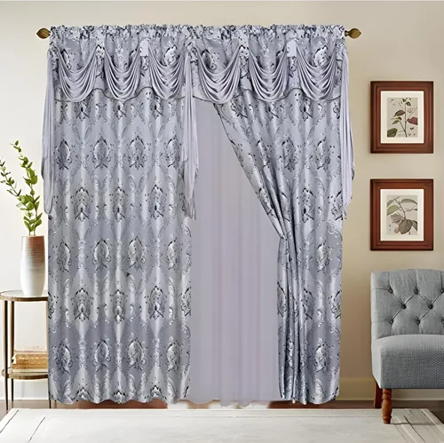 Vista 8 de LinenTopia Juego de cortinas clásicas de jacquard para ventana (2 paneles), incluye cenefa y respaldo transparente, paneles de cortina floral