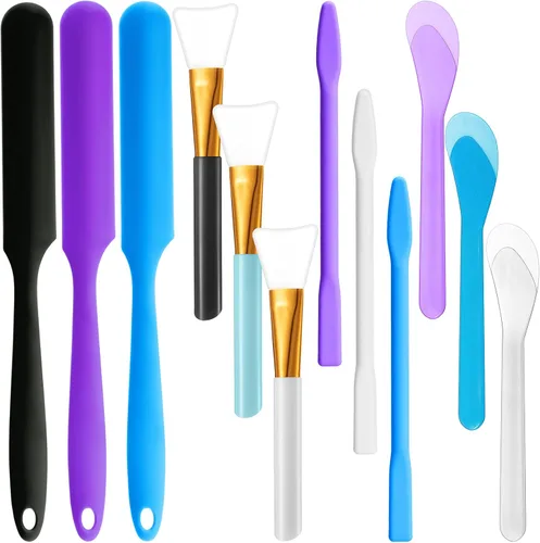 Patelai Kit de 12 varillas de silicona para remover pestañas, cepillos epoxi de silicona, palos de herramientas de agitación, cuchara de mezcla,