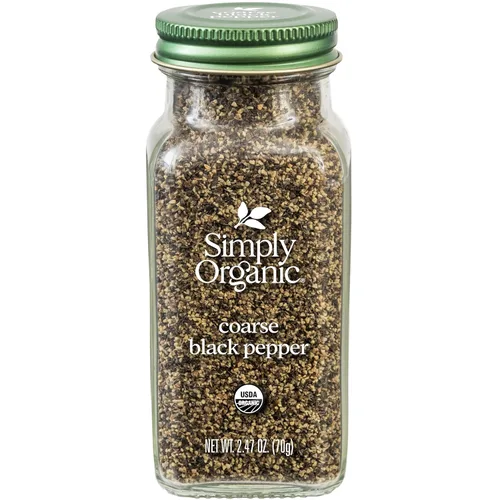 Simply Organic Pimienta negra molida en grano grueso, botella de 2.47 onzas, molida en grano grueso para una mordida fresca y recién molida, kosher