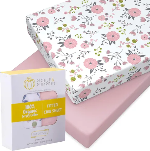 Vista 11 de Sábana para cuna pequeña con patrón de zorro y cheurón, sábana bajera ajustable 100% algodón orgánico Pack n Play, sábanas de primera calidad