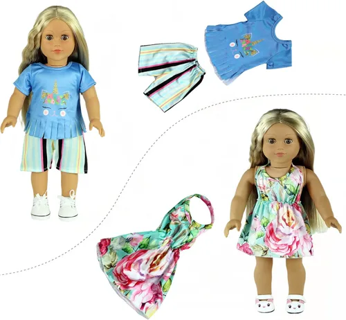 Vista 5 de ReeRaa 20 piezas de ropa de muñeca de 18 pulgadas y accesorios para muñecas americanas de 18 pulgadas, regalo incluyendo 10 juegos completos de ropa