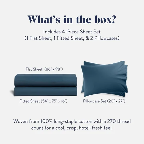Vista 2 de Brooklinen Juego de sábanas de percal de lujo, 4 piezas, sábanas de cama 100% algodón, 1 sábana bajera y 1 sábana encimera, 2 fundas de almohada