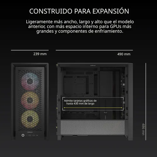 Vista 10 de CORSAIR 4000D RS ARGB Frame Caja de PC de media torre personalizable - Negro