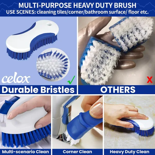 Vista 7 de CELOX Juego de cepillos de cocina con mango ergonómico, cepillos de limpieza profunda, incluye cepillo para platos (azul)