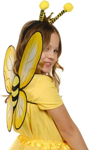 Vista 6 de Funcredible Diadema de abeja y alas de abeja, diadema de antena de abejorro, disfraz de Halloween de abejorro para mujer, accesorios de disfraz