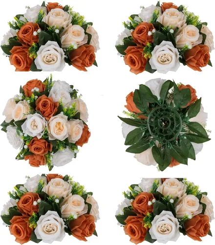 Vista 8 de BLOSMON Centros de mesa de bola de flores para mesa 2 piezas Centro de mesa de rosas artificiales Flores azul polvoriento Arreglo floral de seda