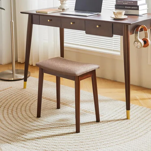 Vista 6 de IBUYKE Taburete de Tocador con Cojín de Silla de Montar, Taburete Reposapiés con Patas de Madera Maciza, Banco de Tocador Otomano Moderno