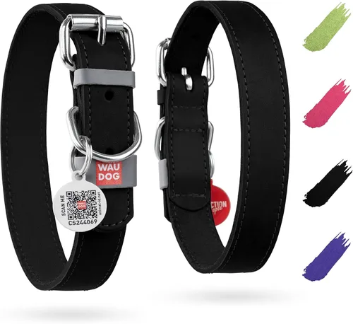 Vista 6 de WAUDOG Collar de cuero de larga duración para perros grandes, medianos y pequeños – Collares clásicos ajustables para cachorros de raza grande