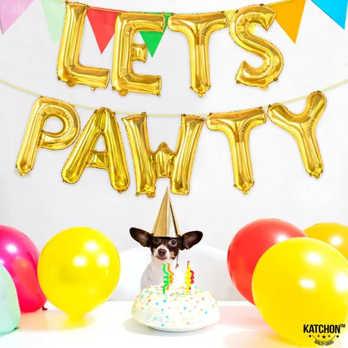 Vista 2 de KatchOn, Lets Pawty Globos dorados – 16 pulgadas Lets Pawty Banner