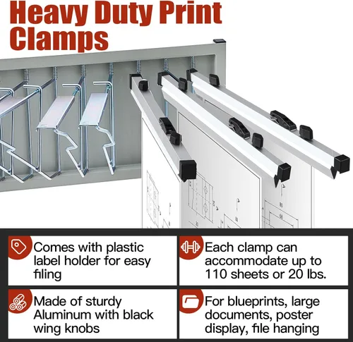 Vista 3 de Estune 6 abrazaderas colgantes con diseño de planos, tiras de encuadernación para almacenamiento de papel de construcción, pósters, planos, dibujos