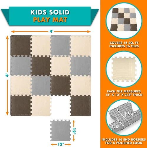 Vista 15 de ProSource Alfombra de espuma para rompecabezas para niños y bebés con colores sólidos, 36 o 16 azulejos encajables con bordes, Negro/Gris/Blanco