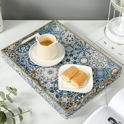 AGIOTA - Bandejas Boho para Mesa de Café, Bandeja de Servir con Asas, Bandeja Grande para Otomana, Bandeja Decorativa Moderna para Sala de Estar