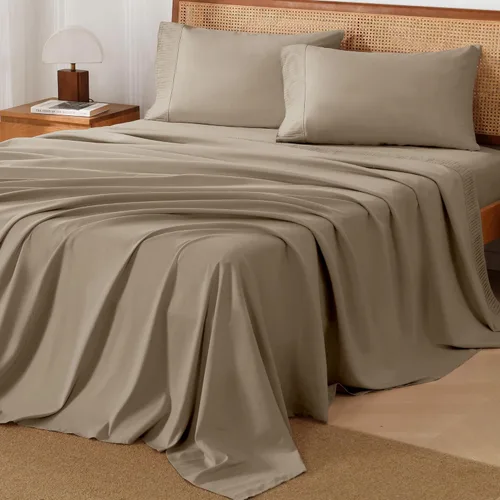 Vista 18 de Juego de sábanas Andency tamaño Queen de 4 piezas, sábanas súper suaves color Avena para cama tamaño Queen, juego de sábanas Queen de microfibra