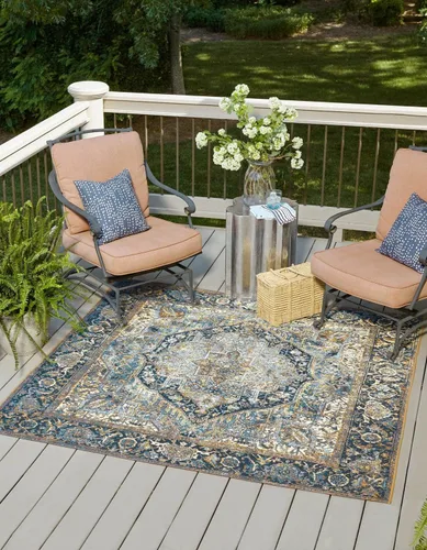 Vista 16 de Unique Loom Outdoor Traditional Collection - Alfombra de área - Nosara (5 pies 3 pulgadas x 8 pies, rectangular, azul/azul claro)