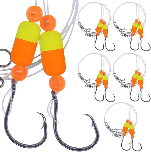 Vista 16 de Aparejos Pompano para Pesca de Surf en Agua Salada con Gancho de Doble Círculo y Espacio Amplio - Juego de 6 Accesorios de Pesca de Surf