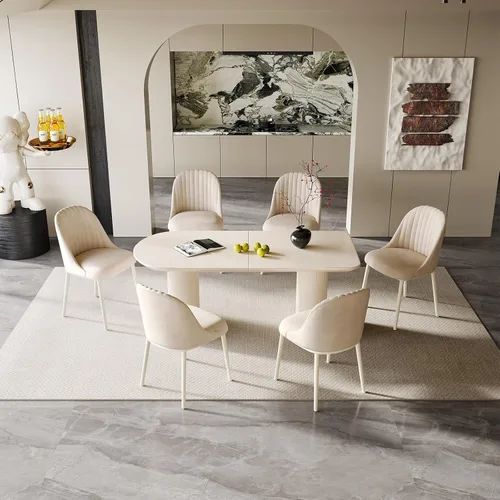 Vista 27 de Mesa de comedor de 55.11 pulgadas para 4-6 personas, mesa de comedor rectangular, mesas de comedor modernas para cocina, sala de estar, mesas