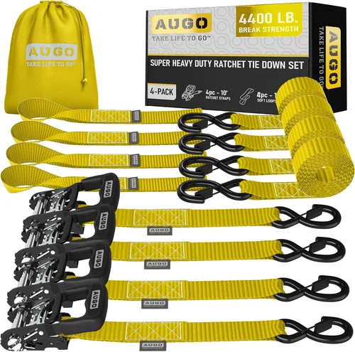 Vista 11 de AUGO Correas de trinquete retráctiles autobloqueantes 4 correas de amarre retráctiles de servicio pesado con autotensado con bucles suaves y bolsa
