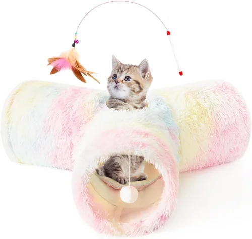 Vista 10 de Tempcore - Túnel para gatos con forma de tubo plegable de 3 vías, para interiores, juguete con forma de bola para mirar, para gato, cachorro
