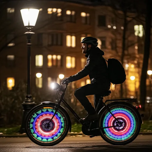 Vista 3 de 32 luces LED para radios – 30 patrones intermitentes de color cambian automáticamente, luces de bicicleta de fácil montaje en radios de rueda
